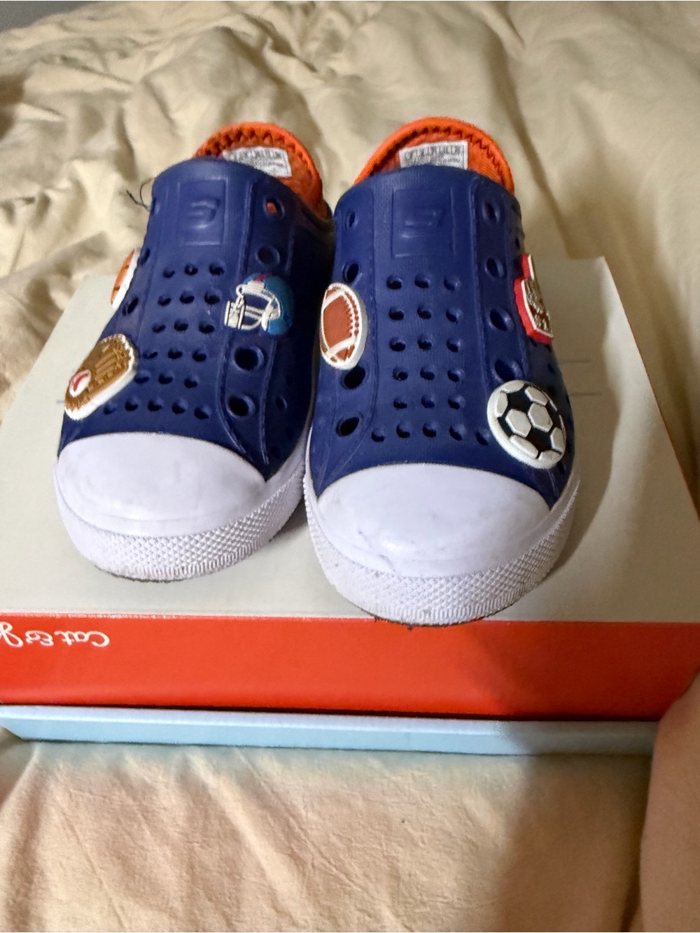 Skechers Navy Blue Slip-On Water Shoes with White Toecaps and Orange Lining